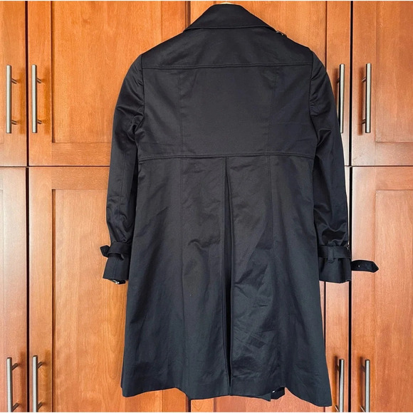 Burberry London Trench Coat Jacket Mid Length Double Breasted Black Size 6 - Picture 9 of 16